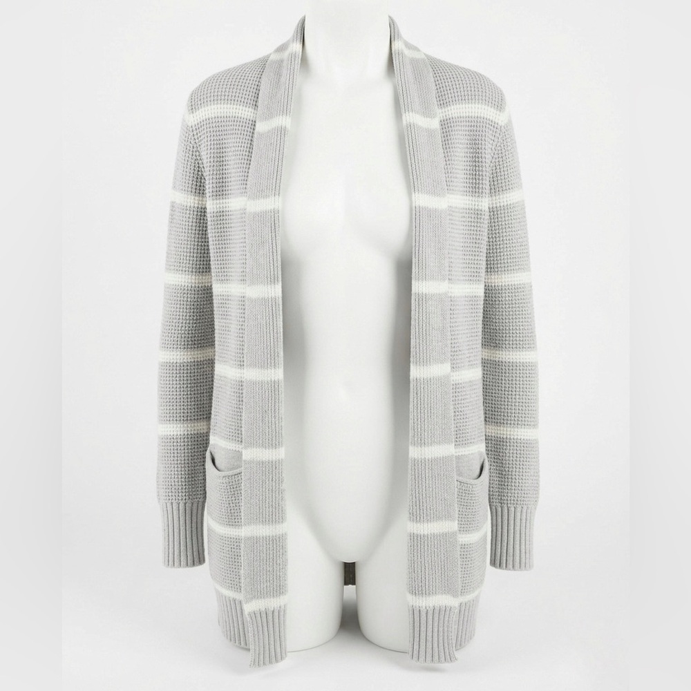 Athleta Coastal Gray and White Striped Knit Cardigan Size XXS Oversized
